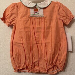 Petit Ami Orange Check Wheelbarrow Pumpkin Smocked Girls Bubble 6 Months